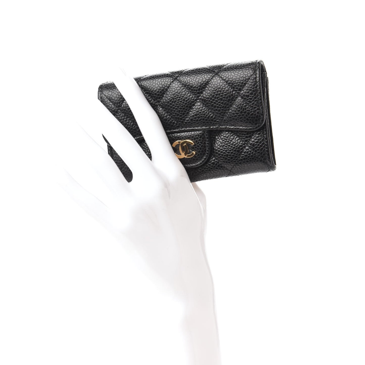 Caviar Quilted Flap Card Holder Wallet Black