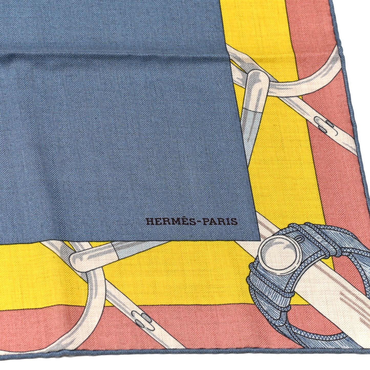 Cashmere Silk Encadre Eperon d'Or Scarf 90 Bleu Jean Jaune