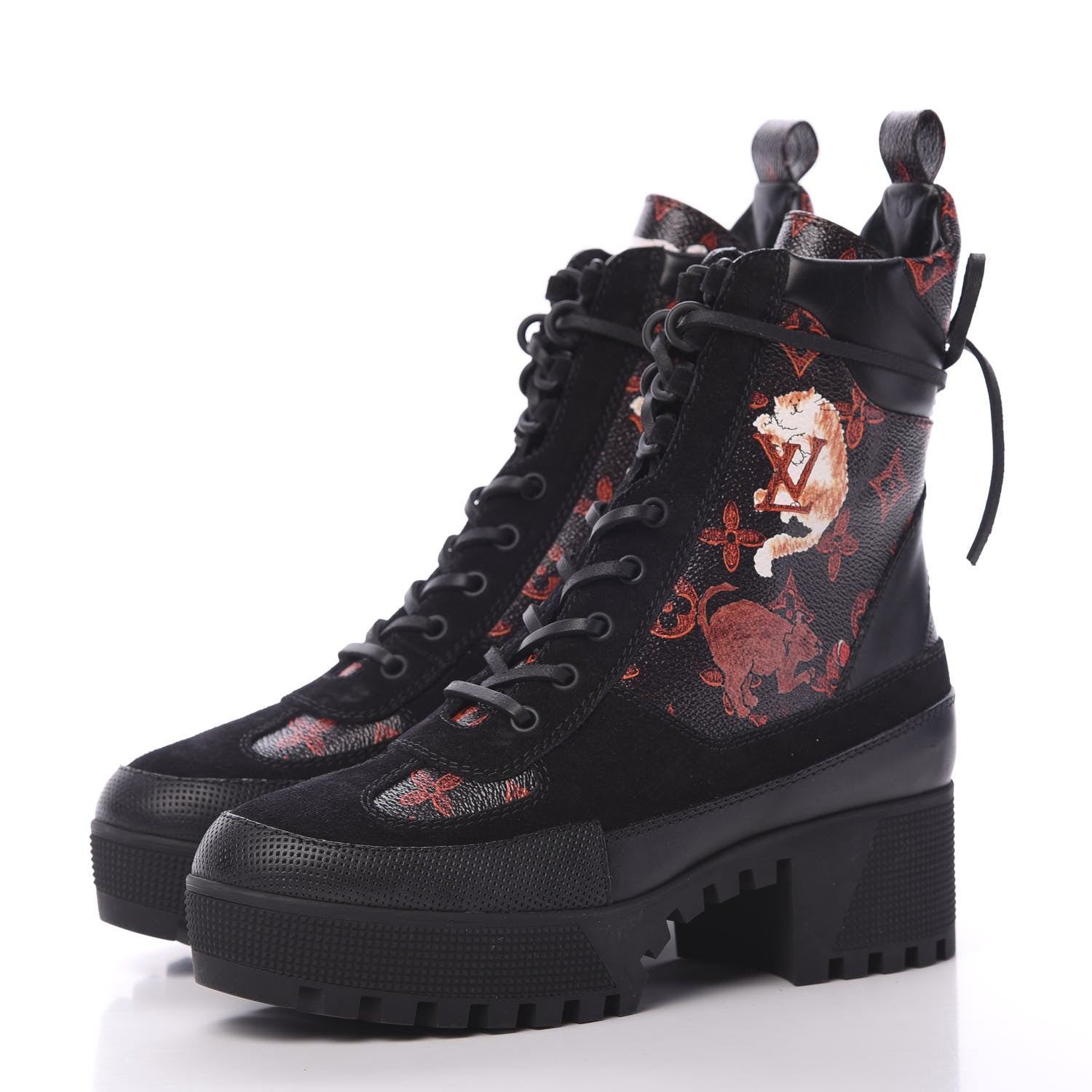 Louis Vuitton Suede Calfskin Catogram Laureate Platform Desert Boots 39 Black Marron 3 of 7