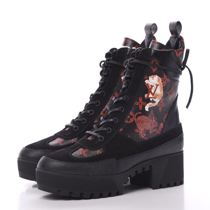 Louis Vuitton Suede Calfskin Catogram Laureate Platform Desert Boots 39 Black Marron 3 of 7