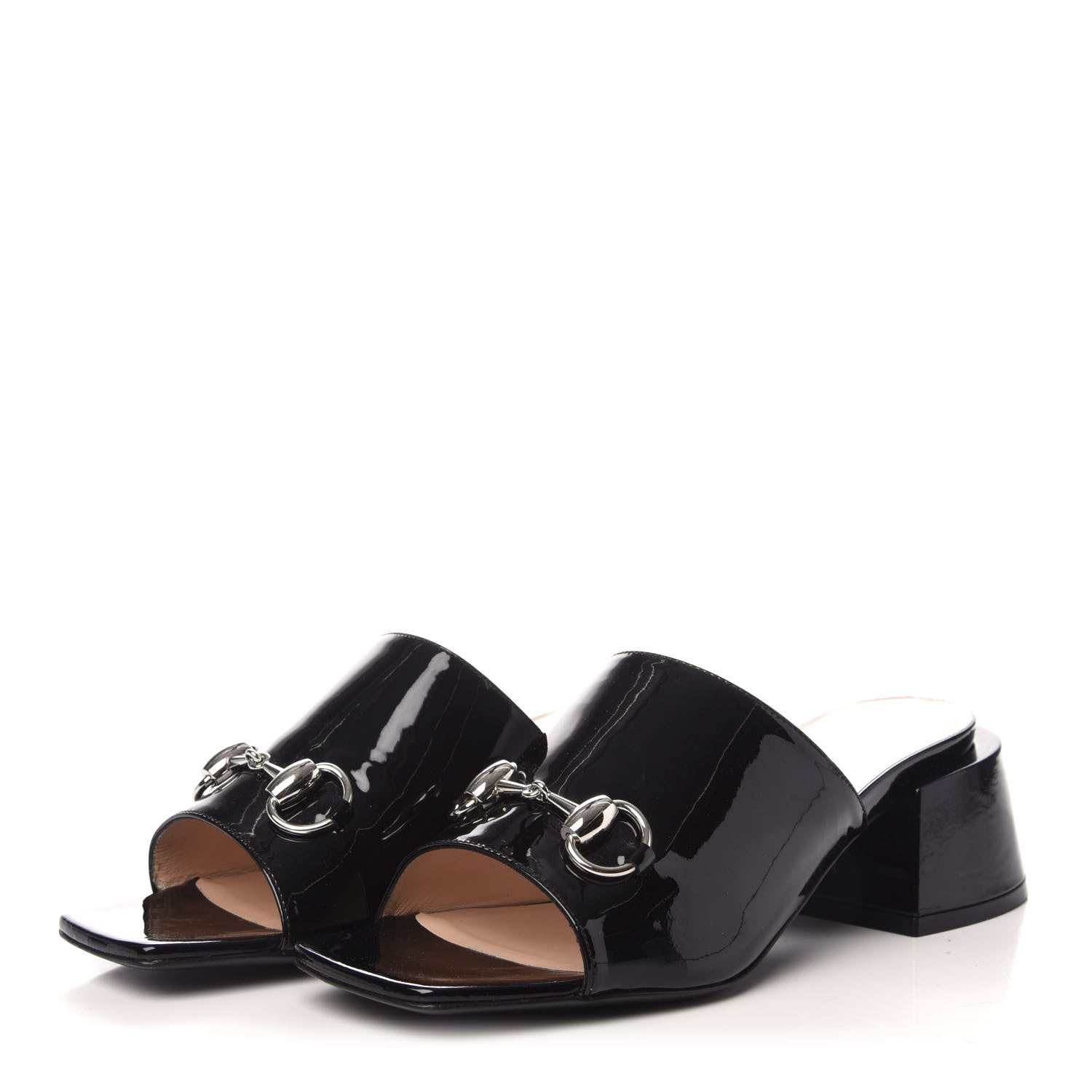 Gucci Patent Lexi Horsebit Mid-Heel Slide Sandals 37.5 Black 3 of 7
