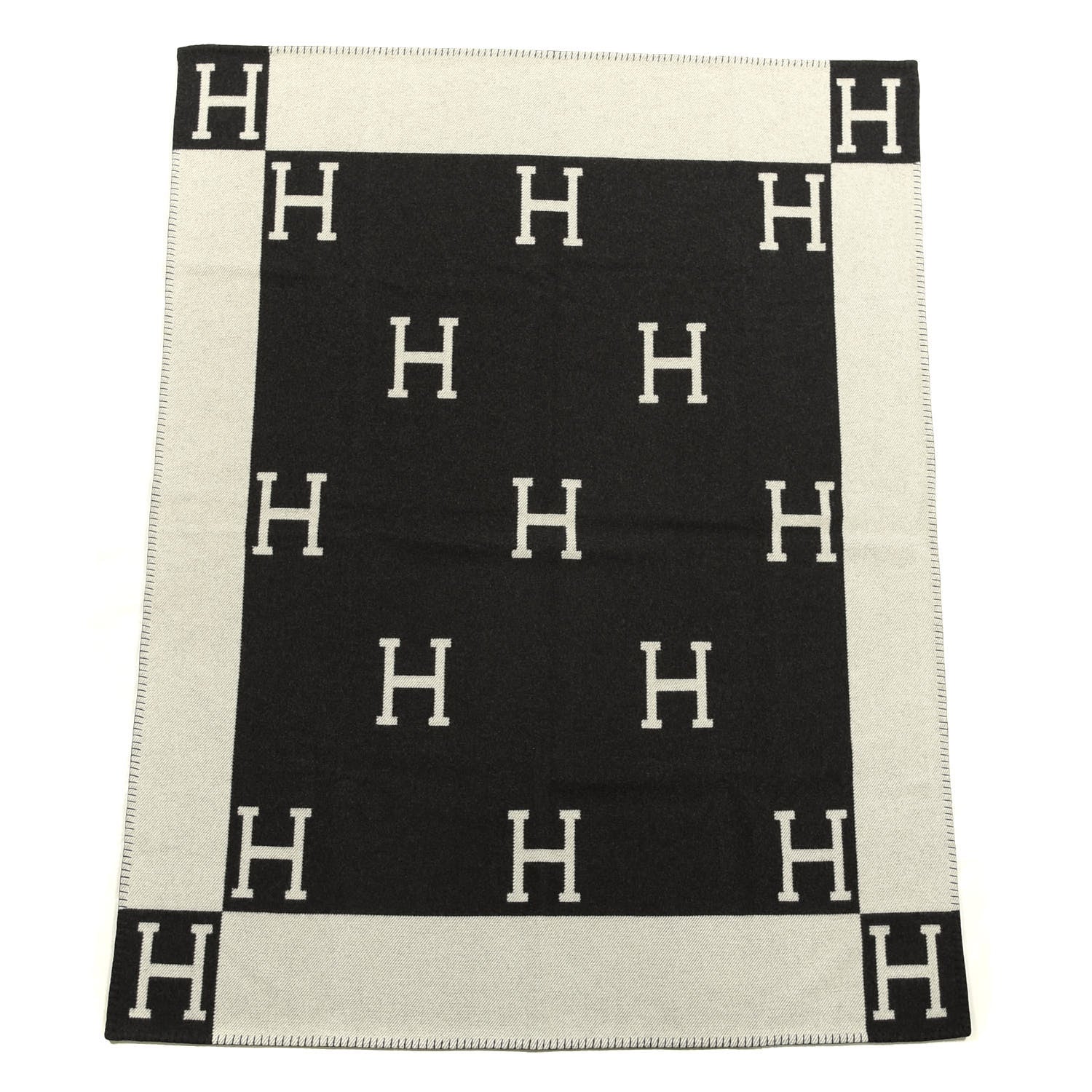 Hermes Wool Cashmere Avalon Blanket Ecru Gris Fonce 1 of 3