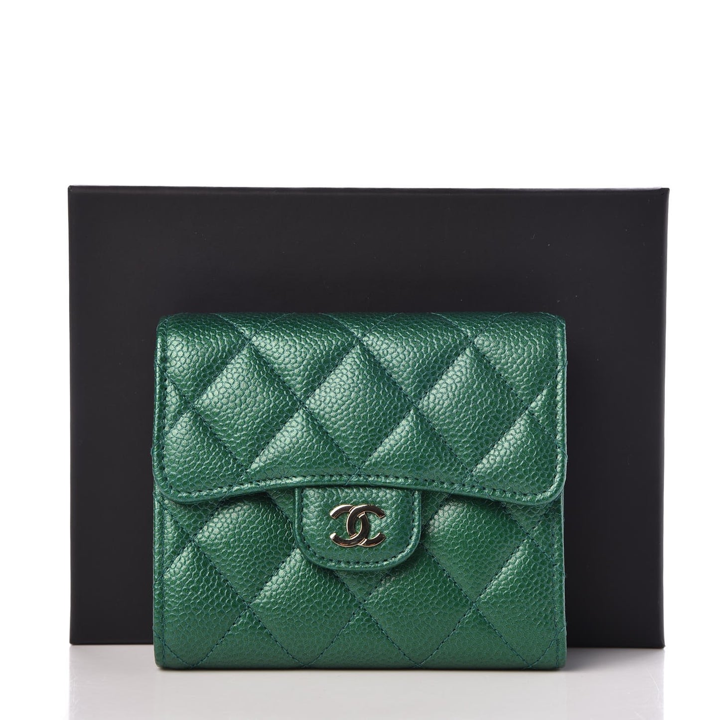 Metallic Quilted Compact Flap Wallet Green