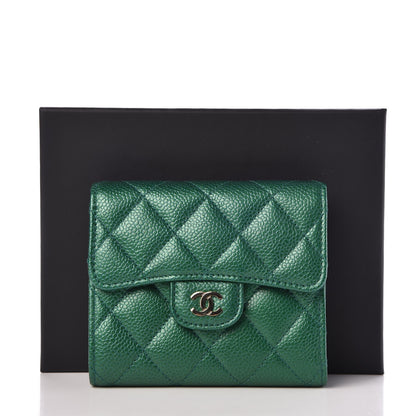 Chanel Metallic Quilted Compact Flap Wallet Green 9 of 9