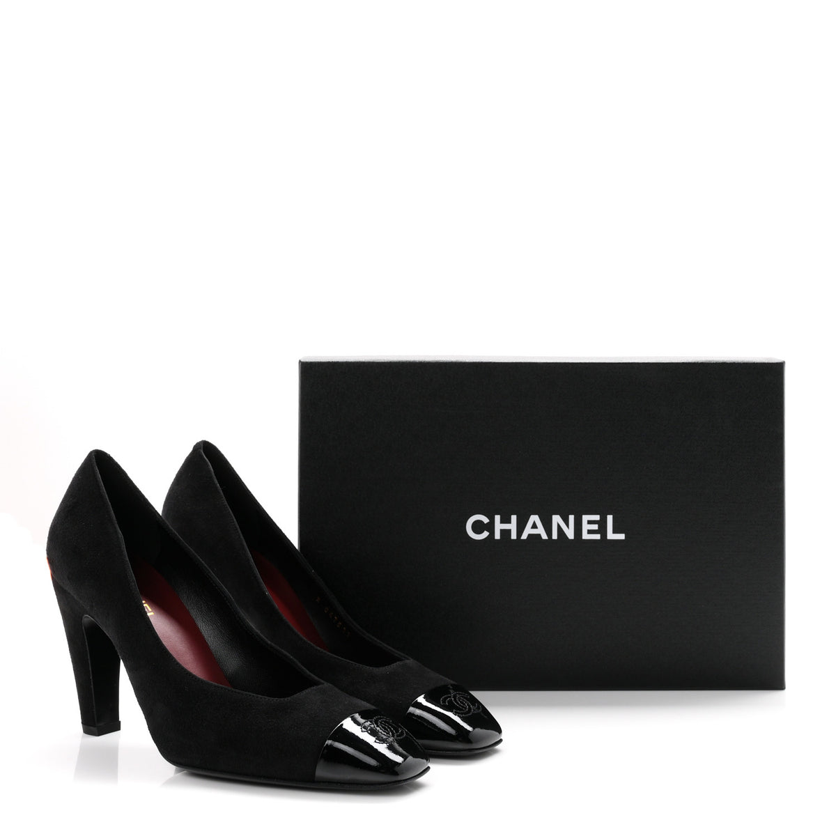 Suede Patent Calfskin Cap Toe CC Pumps 39.5 Black