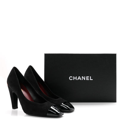 Chanel Suede Patent Calfskin Cap Toe CC Pumps 39.5 Black 10 of 10