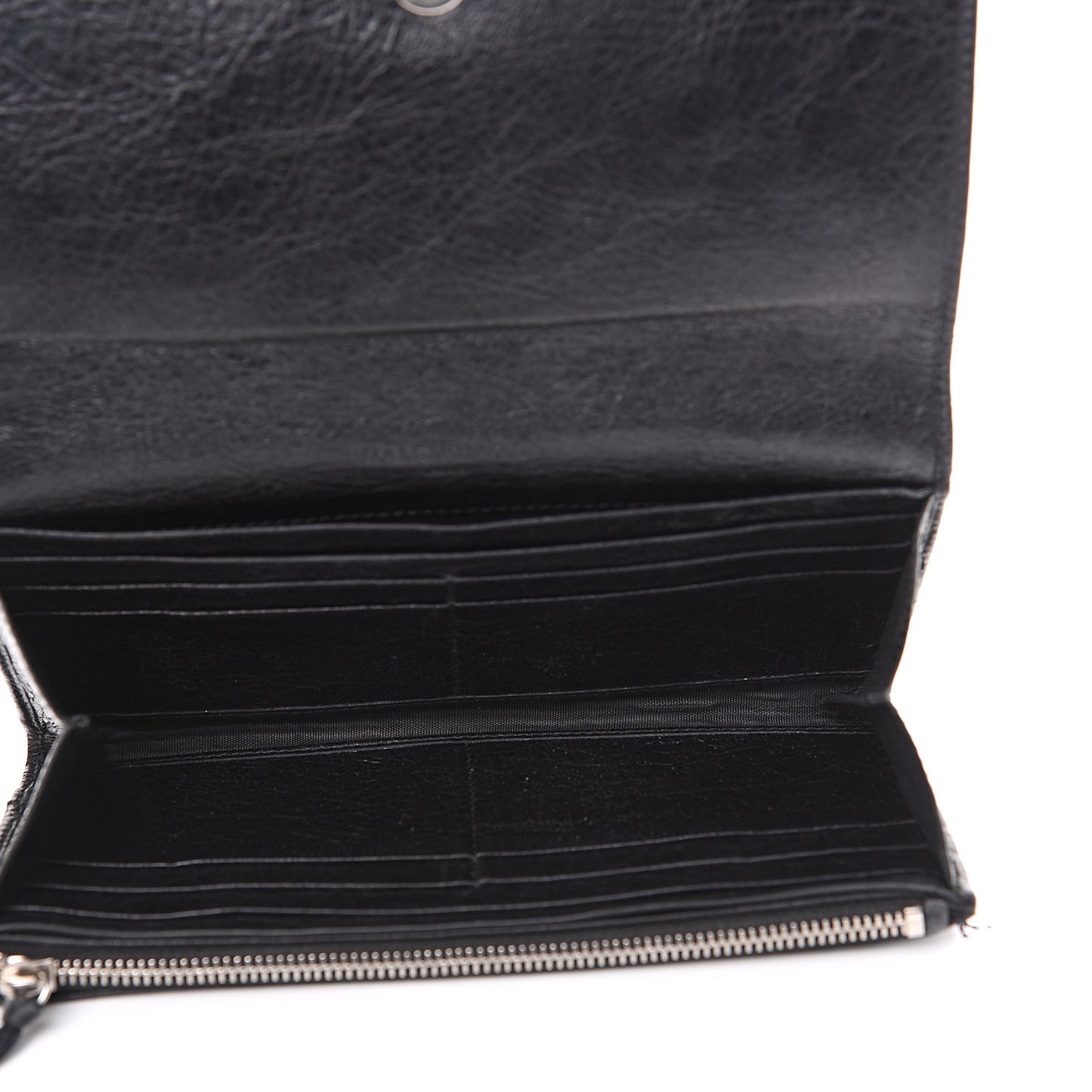 Agneau Classic Silver Hardware Money Wallet Black