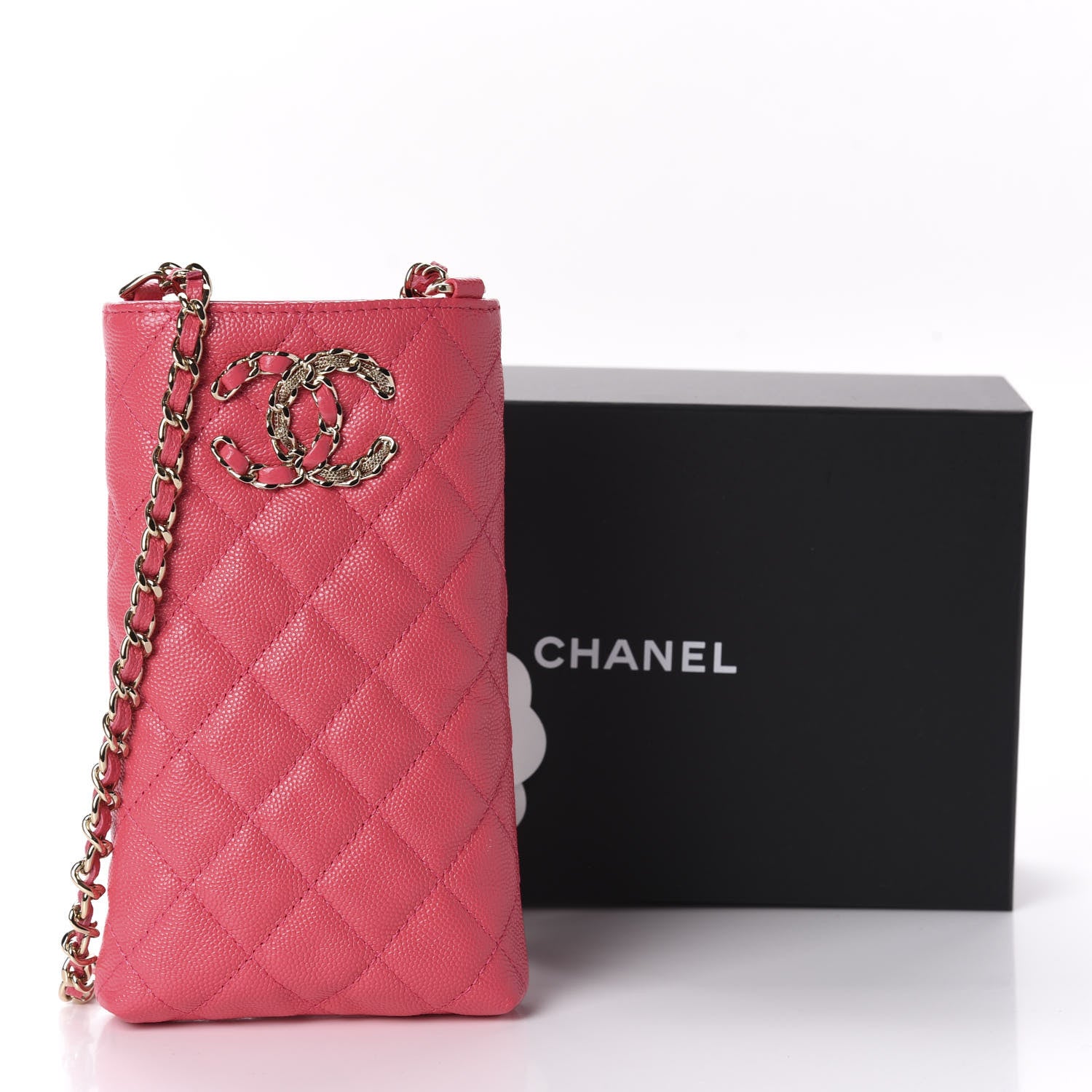 Chanel Caviar Quilted French New Wave Phone Holder With Chain Pink 11 of 11