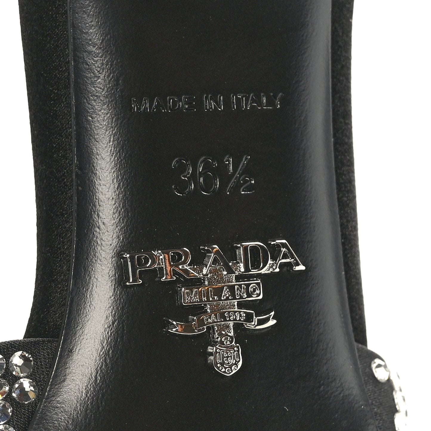 Satin Crystal Logo 65mm Slide Sandals 36.5 Cristal