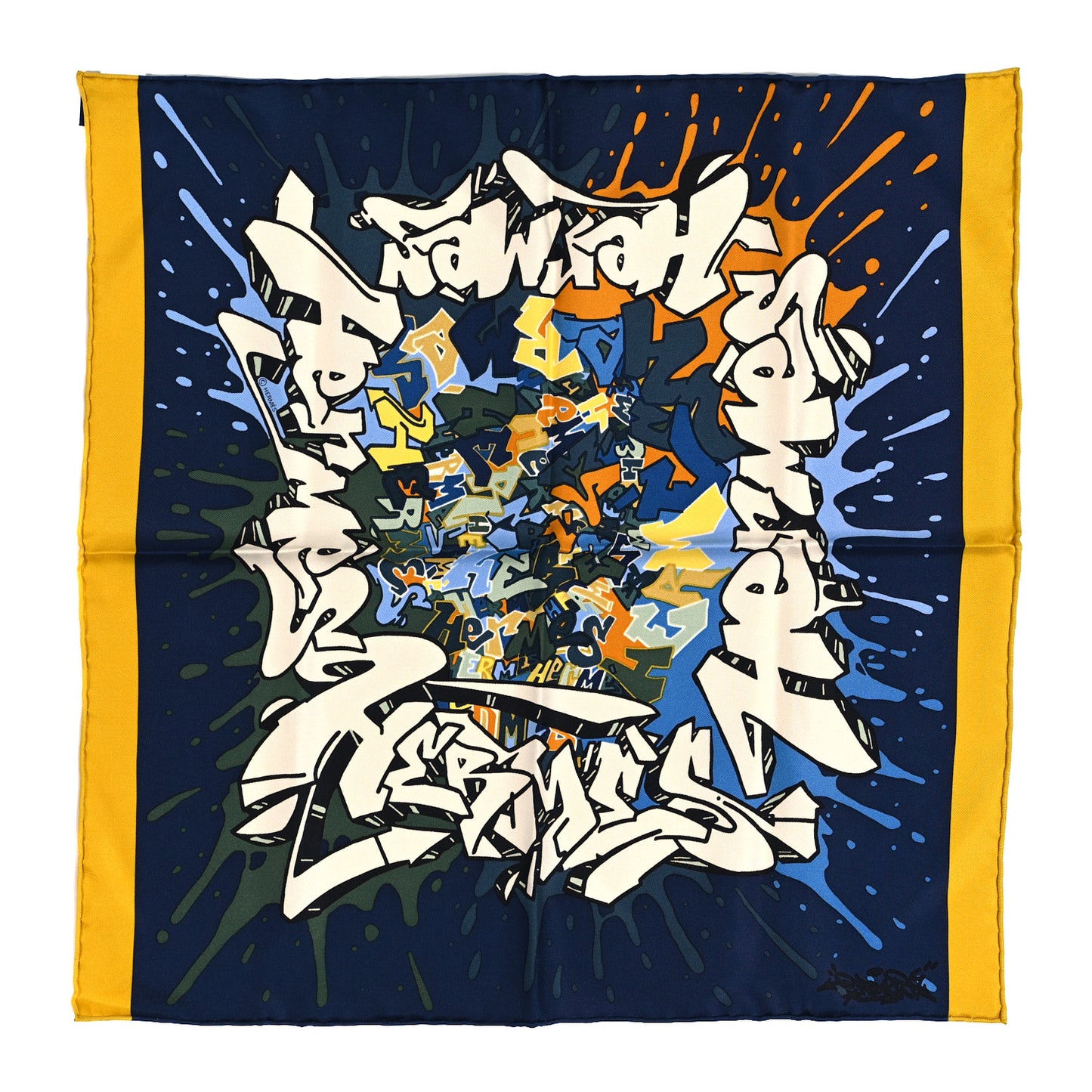 Silk Gavroche Graff Pocket Square Scarf Marine Safran White