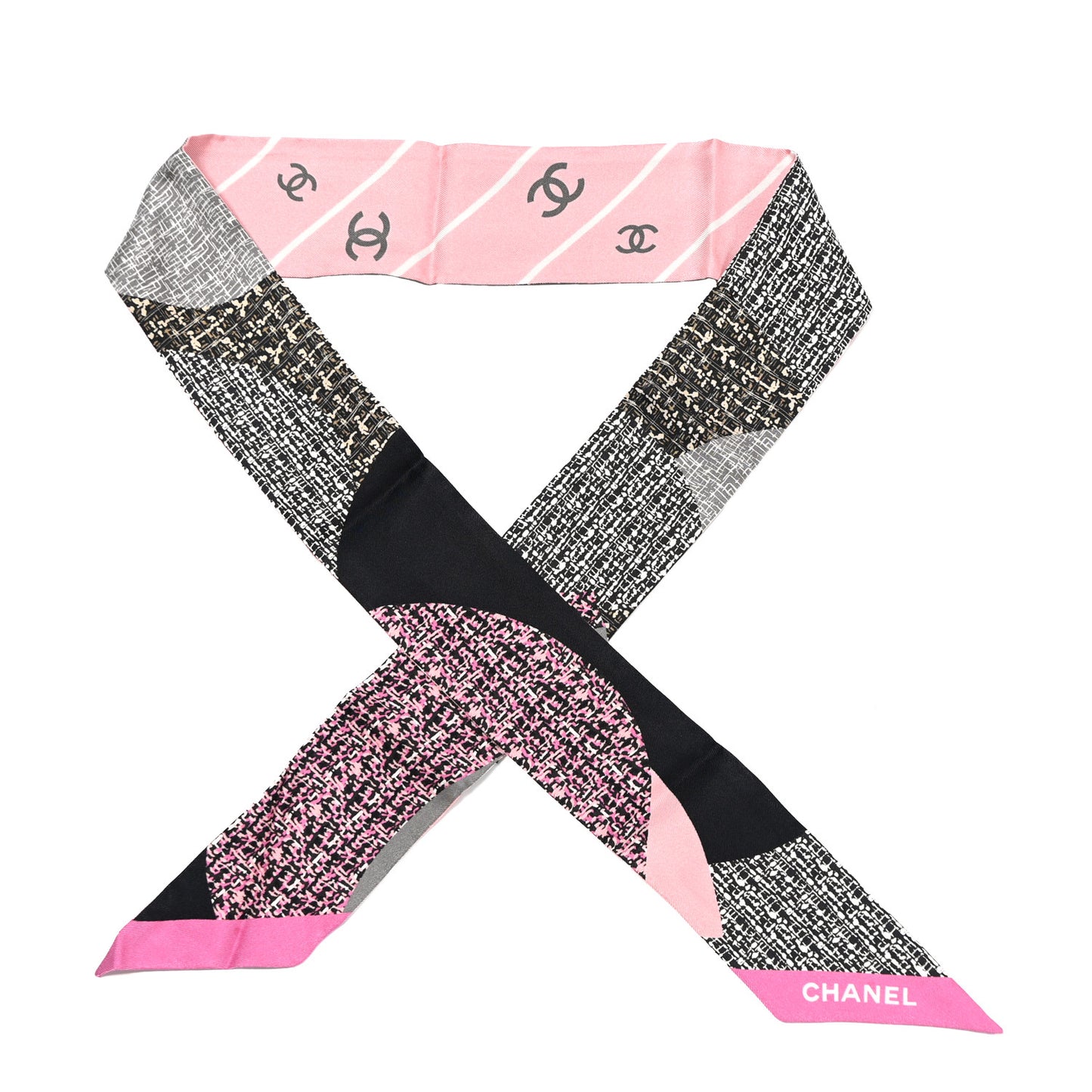 Silk Twill Slim Bandeau Scarf Pink Grey Light Pink