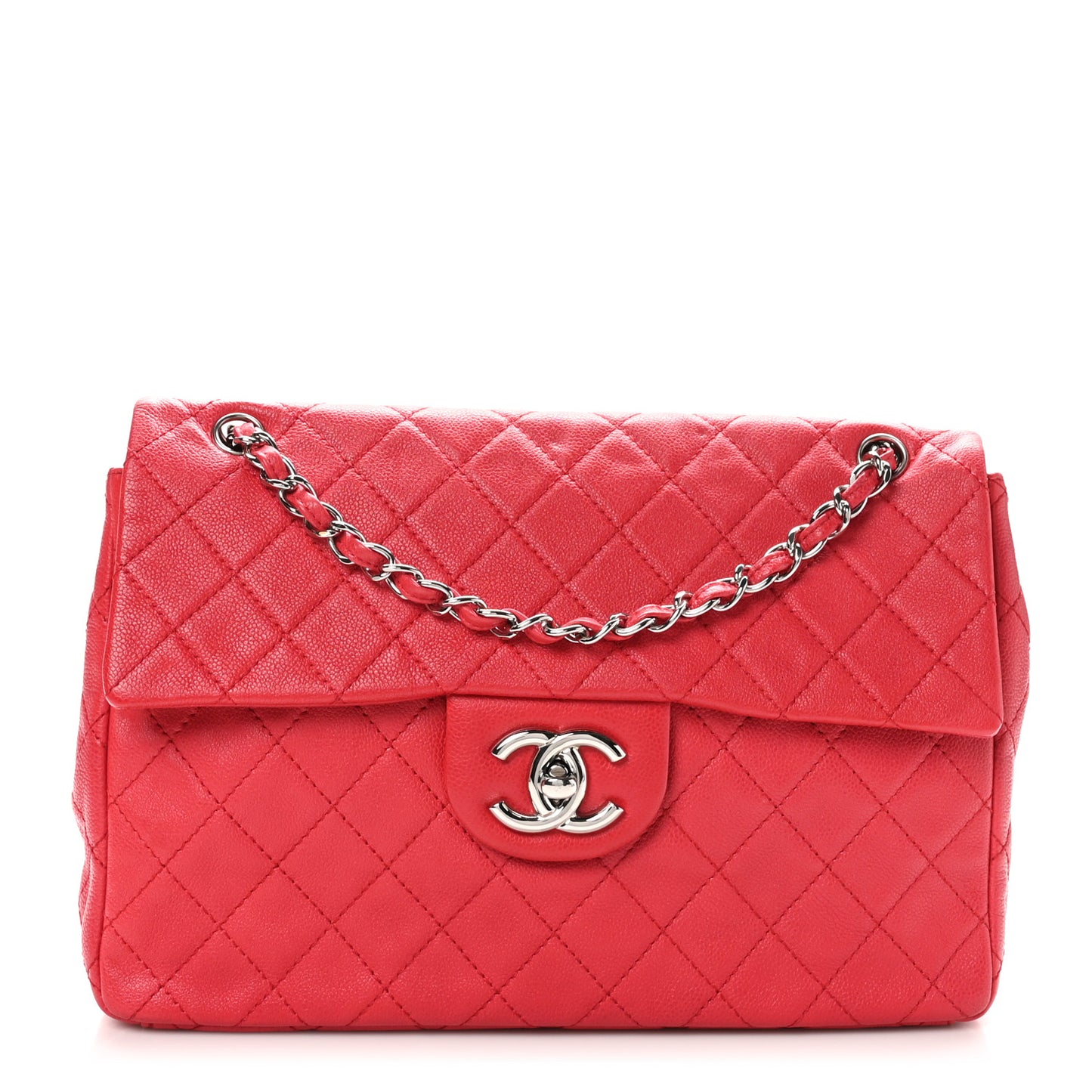 Washed Caviar Quilted Maxi Single Flap Fuchsia