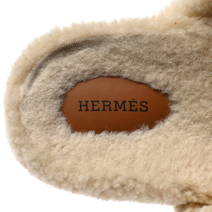 Hermes Suede Goatskin Woolskin Womens Chypre Sandals 40 Golden Beige 7 of 11