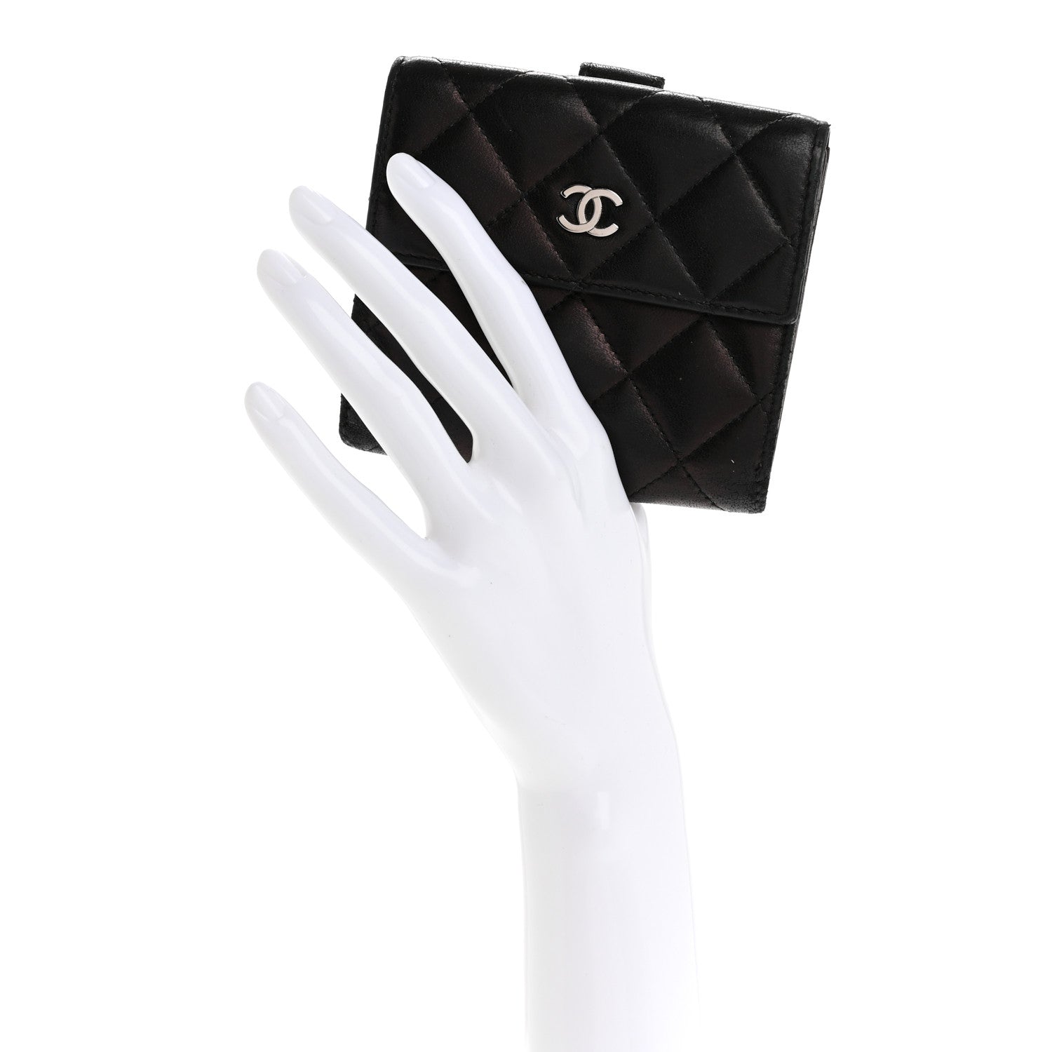 Chanel Lambskin Quilted Compact French Flap Wallet Black 2 of 16