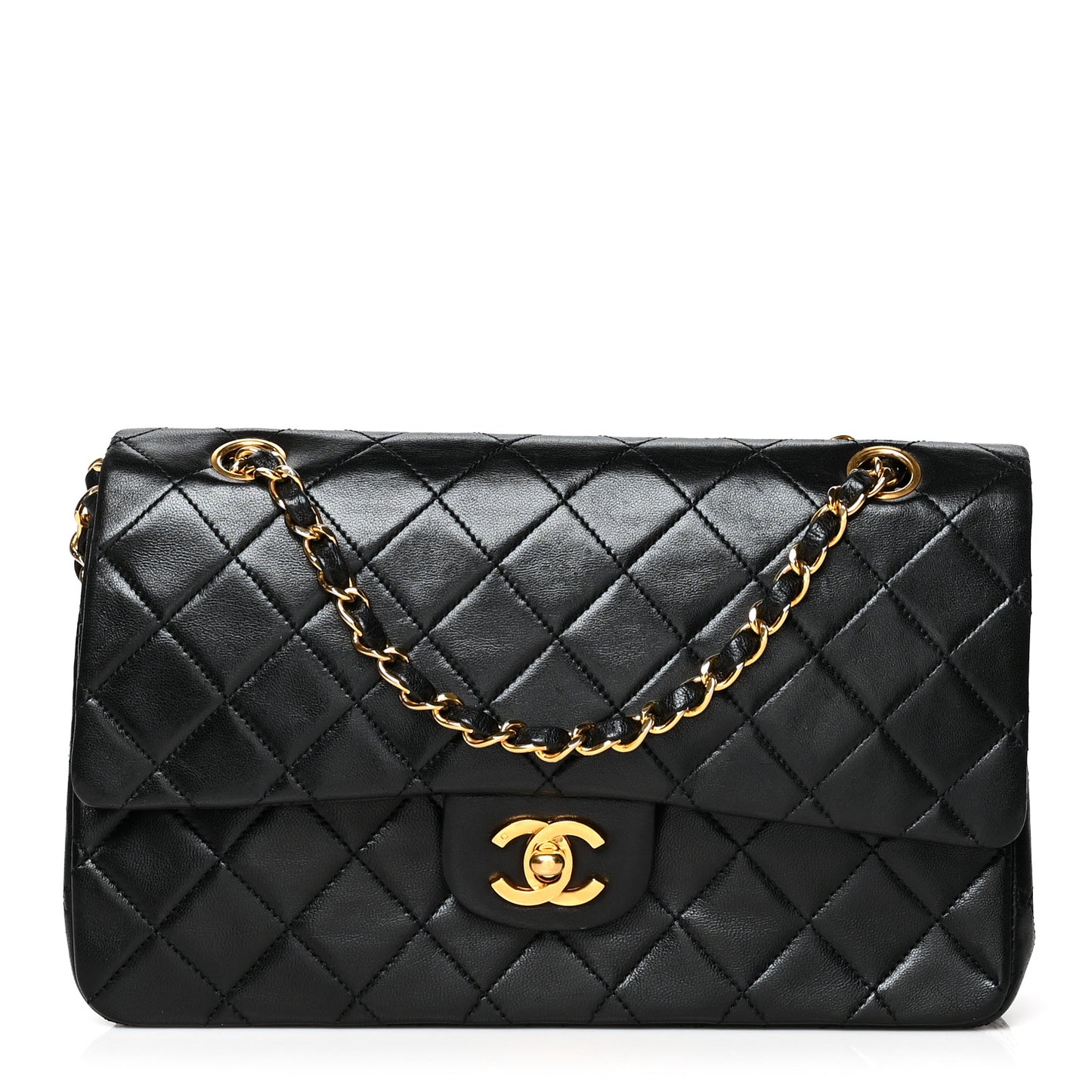 Lambskin Quilted Medium Double Flap Black