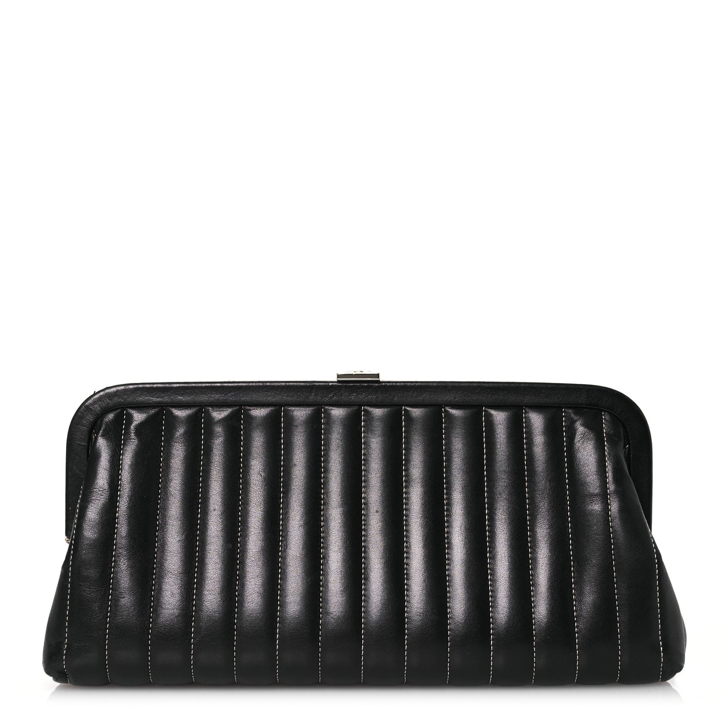 Lambskin Vertical Quilted Mademoiselle Clutch Black
