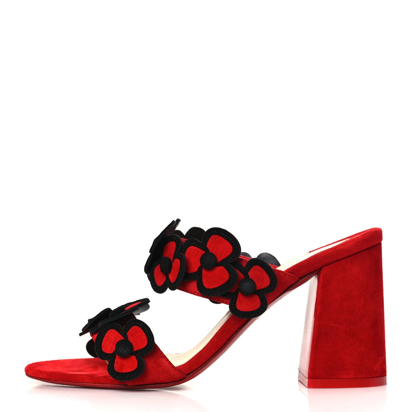 Veau Velours Tres Pansy 85 Slide Sandals 37.5 Red Black