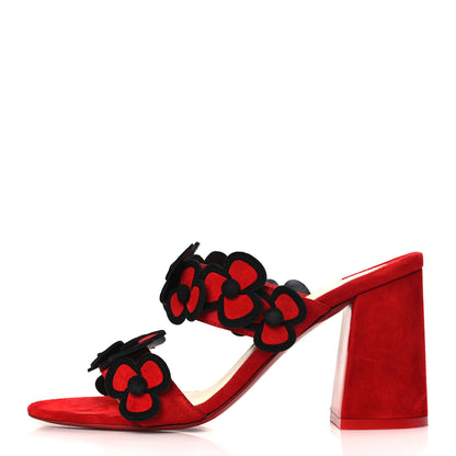 Christian Louboutin Veau Velours Tres Pansy 85 Slide Sandals 37.5 Red Black 1 of 8