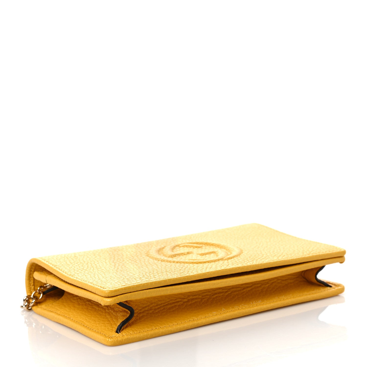 Gucci Pebbled Calfskin Soho Wallet on Chain New Buttercup 4 of 11