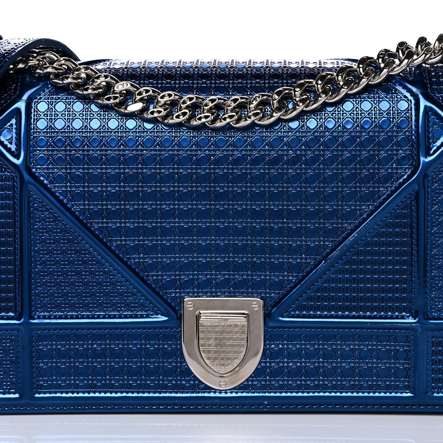 Metallic Patent Micro-Cannage Medium Diorama Flap Bag Blue