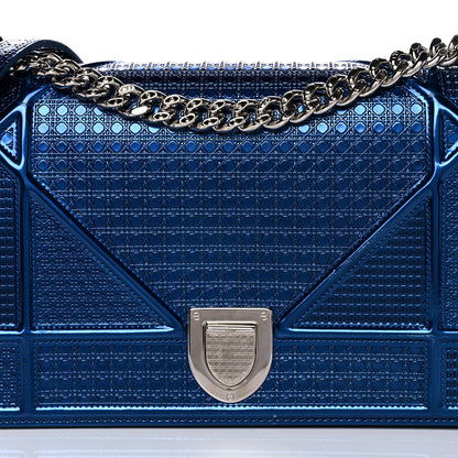 Christian Dior Metallic Patent Micro-Cannage Medium Diorama Flap Bag Blue 7 of 18