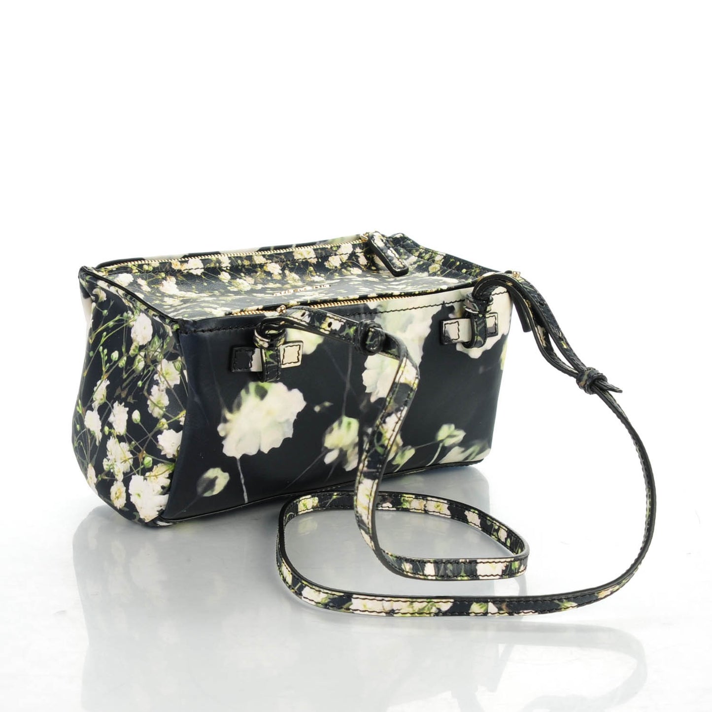 Calfskin Baby's Breath Print Mini Pandora Black