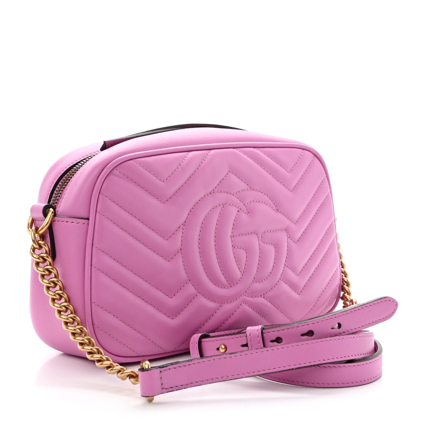 Calfskin Matelasse Small GG Marmont Chain Shoulder Bag Candy Mousse