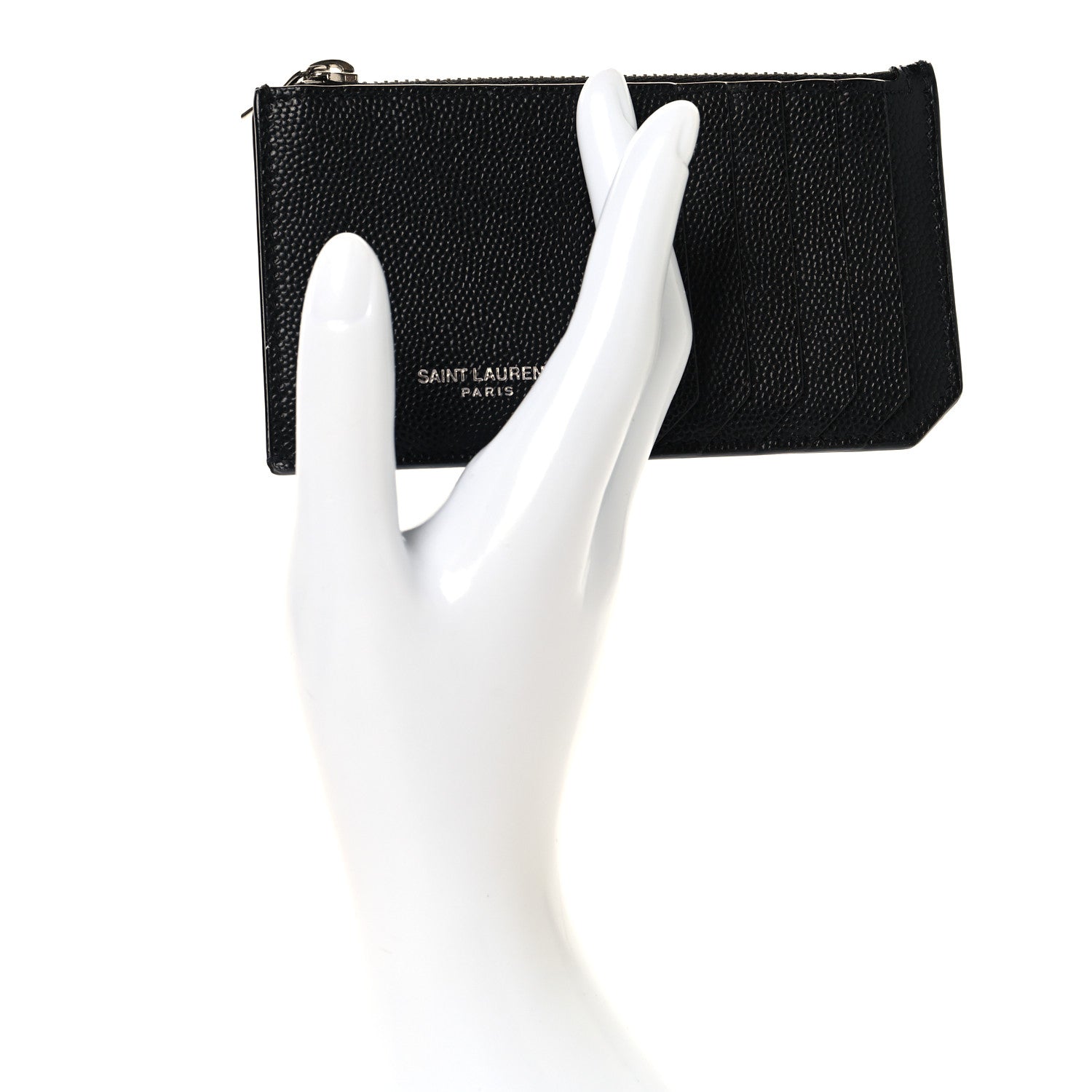 Saint Laurent Grained Calfskin 5 Fragments Zip Pouch Card Holder Black 2 of 8