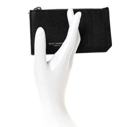 Saint Laurent Grained Calfskin 5 Fragments Zip Pouch Card Holder Black 2 of 8