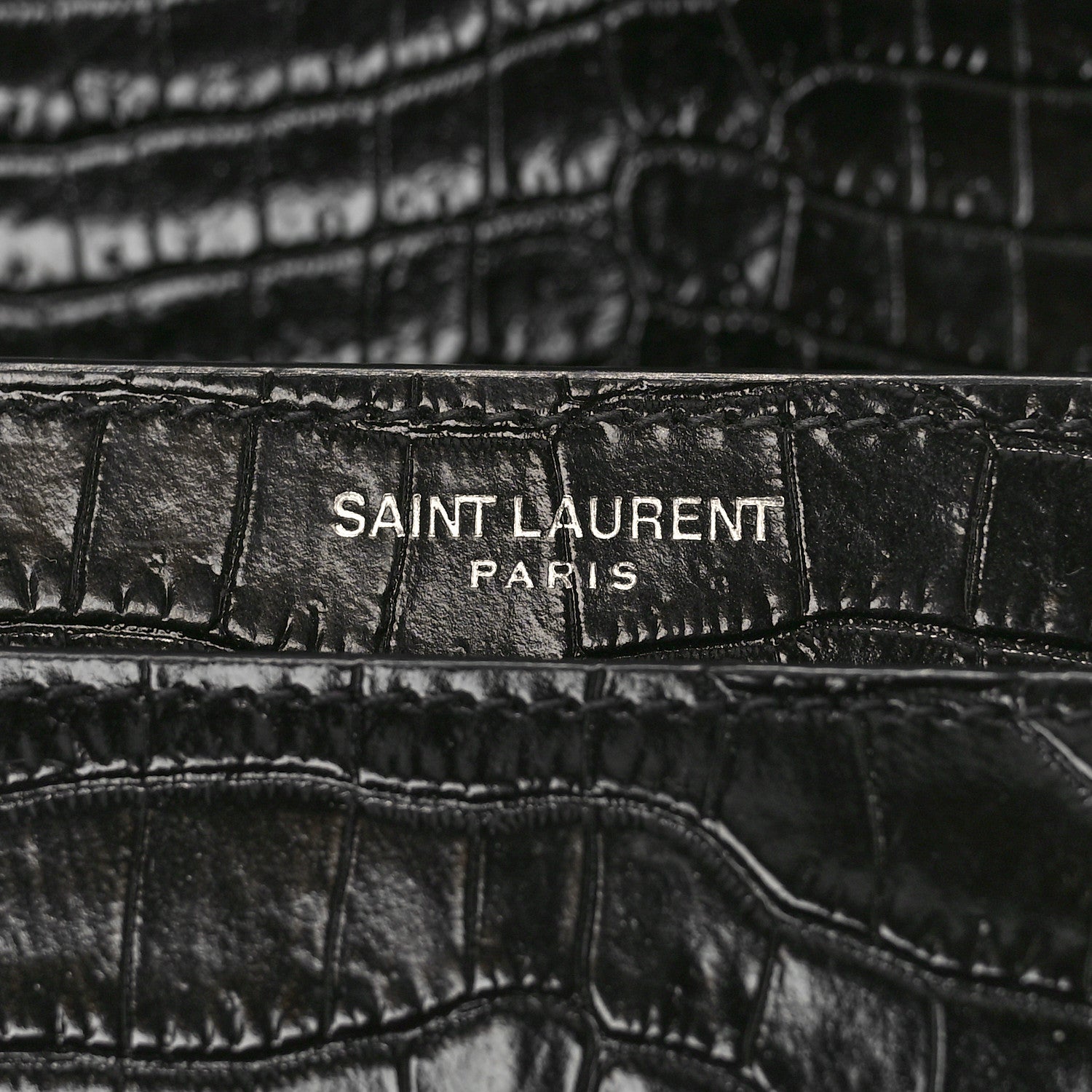 Saint Laurent Calfskin Crocodile Embossed Medium Monogram Sunset Black 7 of 9
