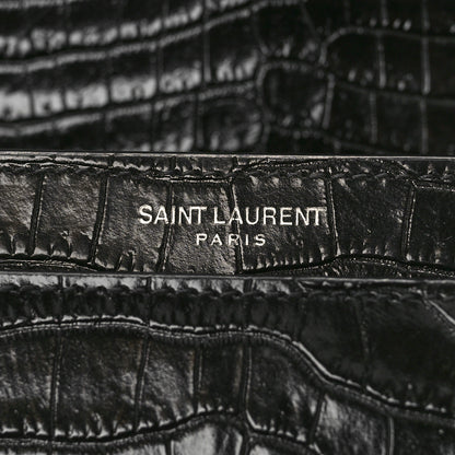 Saint Laurent Calfskin Crocodile Embossed Medium Monogram Sunset Black 7 of 9