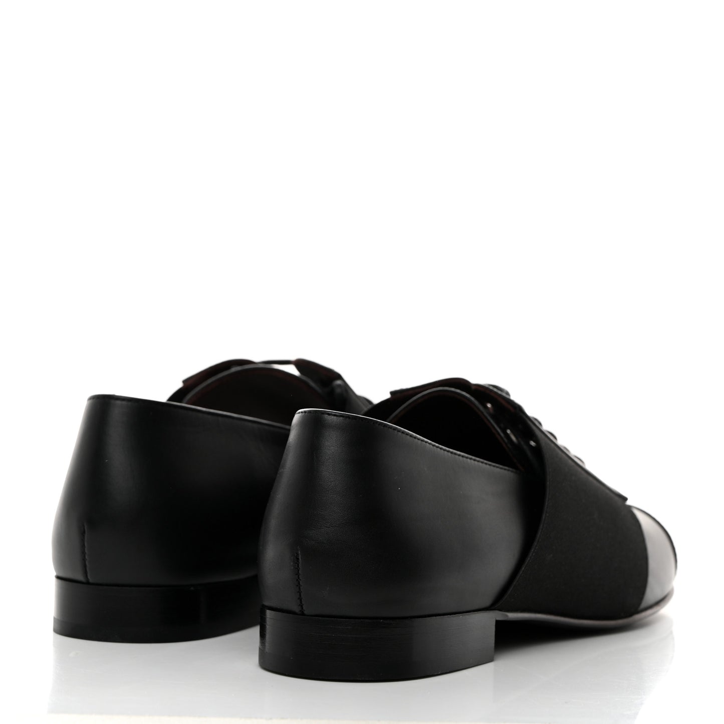 Calfskin Elastic Lace Up Cap Toe CC Loafers 38 Black