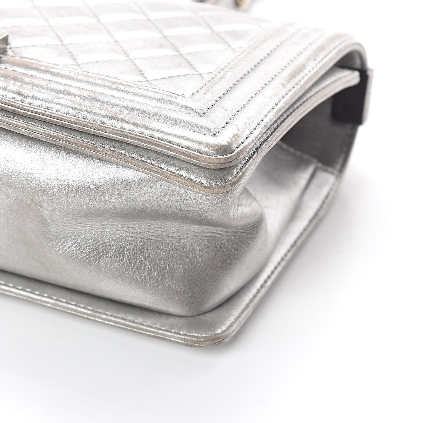 Metallic Lambskin Quilted Medium Boy Flap Silver