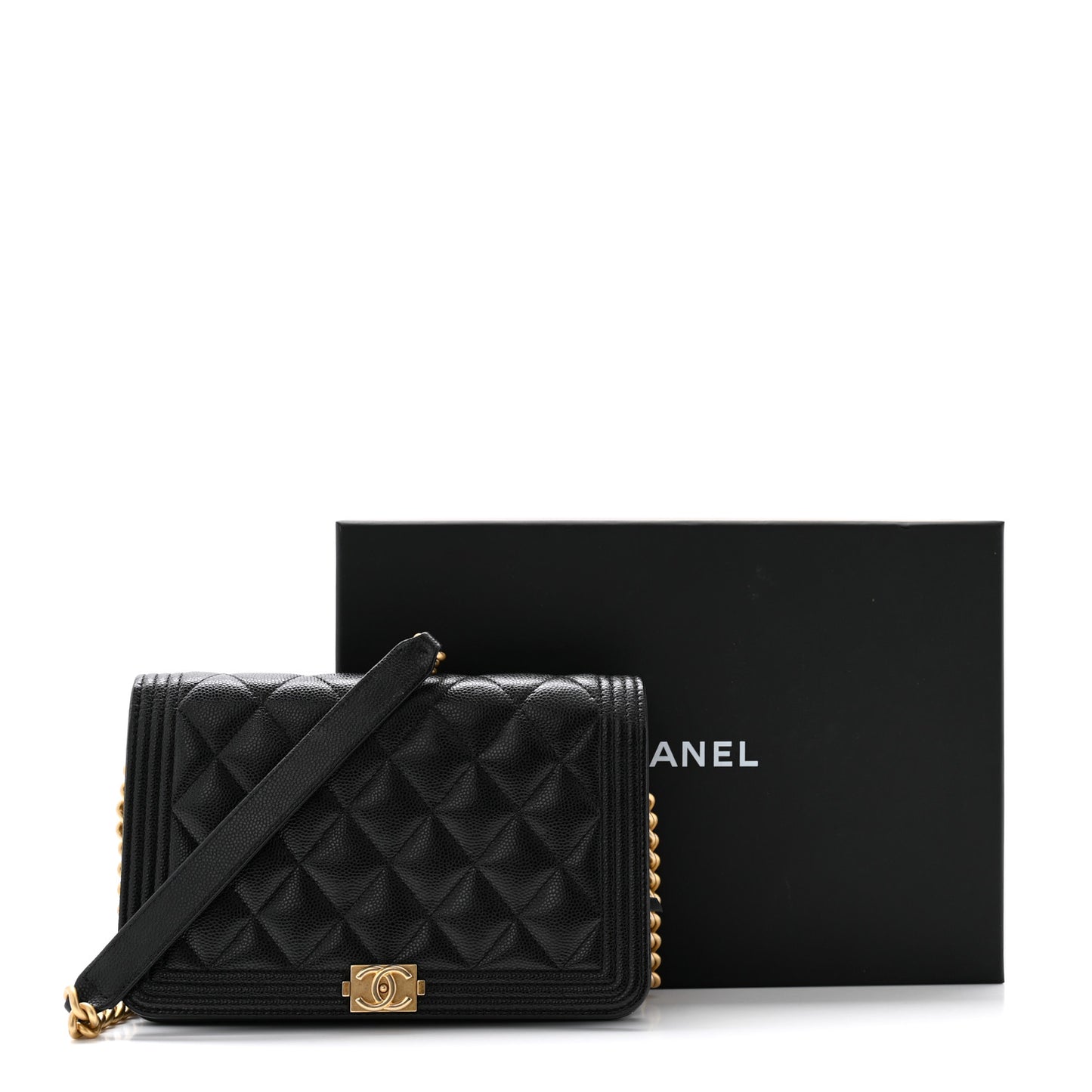 Caviar Quilted Boy Wallet On Chain WOC Black