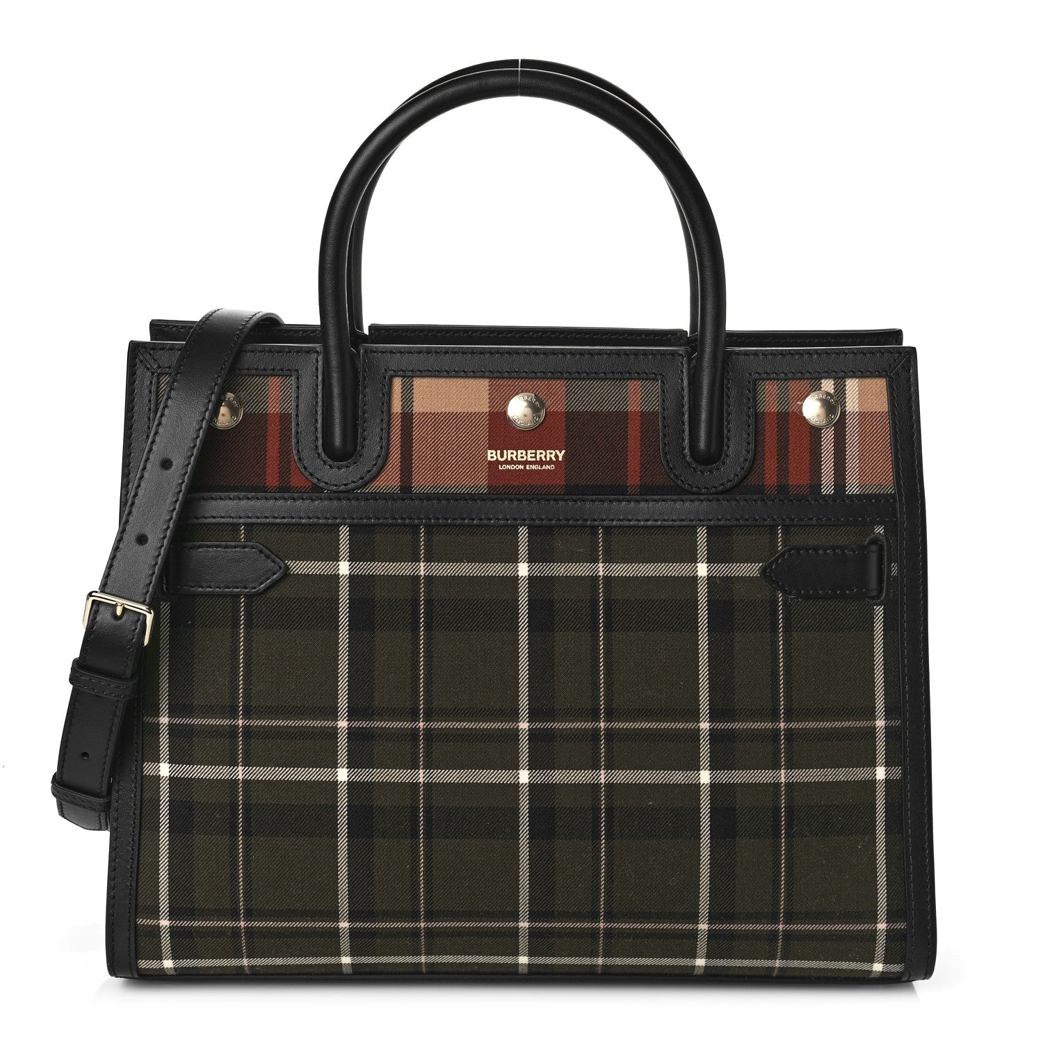 Burberry Wool Tartan Two Handle Title Bag Dark Green 1 of 9