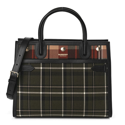 Burberry Wool Tartan Two Handle Title Bag Dark Green 1 of 9