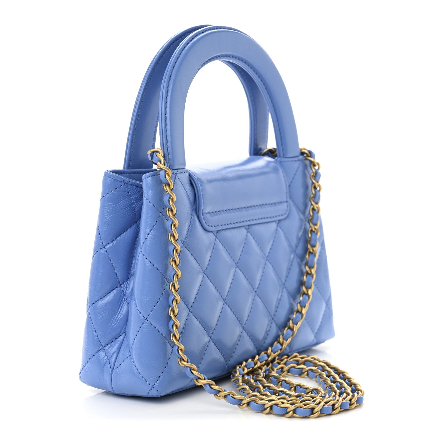 Chanel Shiny Aged Calfskin Quilted Nano Kelly Shopper Blue 3 of 11