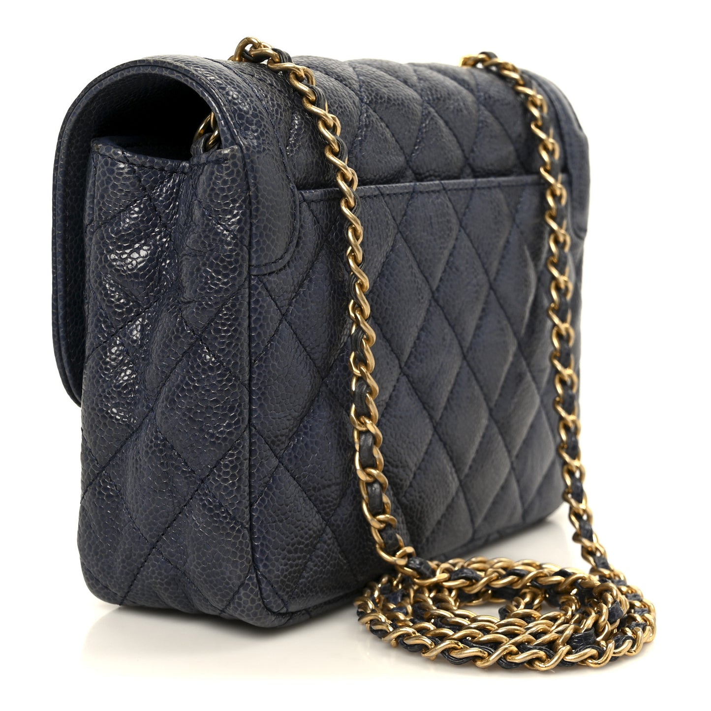 Crumpled Grained Calfskin Quilted Mini Two Tone Flap Blue