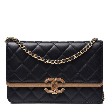 Chanel Lambskin Quilted CC Chic Wallet on Chain WOC Black Gold 1 of 10