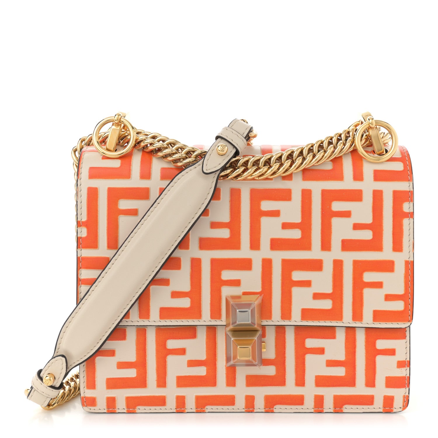 Fendi Vitello Liberty Bi-Color FF 1974 Embossed Small Kan I Shoulder Bag Camelia Aranciata 1 of 13