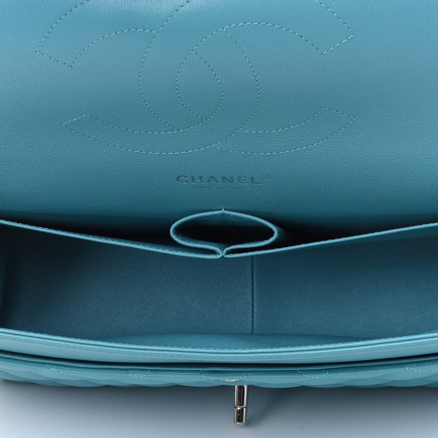 Lambskin Quilted Jumbo Double Flap Turquoise