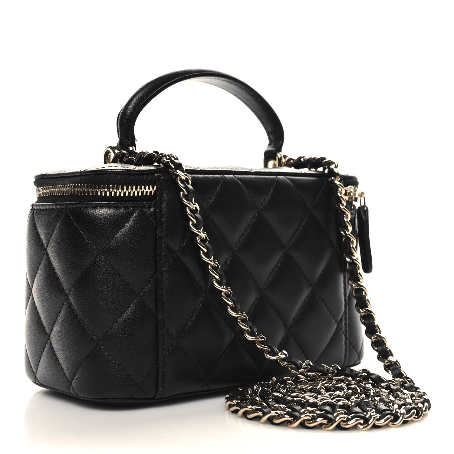 Chanel Lambskin Quilted Small Top Handle Vanity Case With Chain Black 3 of 12
