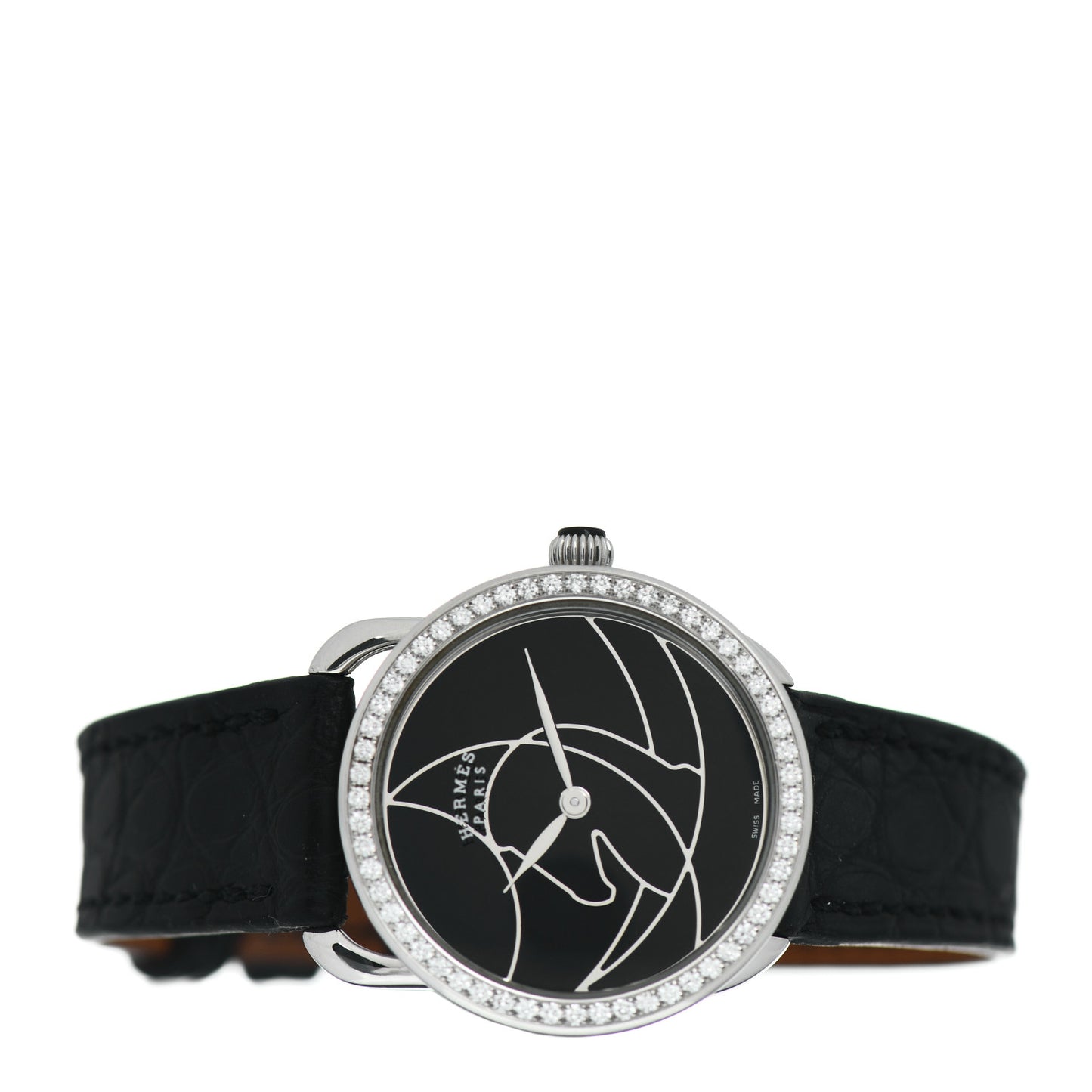 Stainless Steel Alligator Diamond 28mm Arceau Cavales Quartz Watch Noir