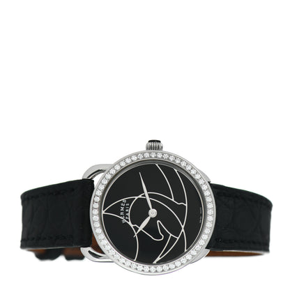Hermes Stainless Steel Alligator Diamond 28mm Arceau Cavales Quartz Watch Noir 2 of 5