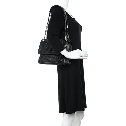 Saint Laurent Crinkled Calfskin Matelasse Monogram Medium Niki Chain Satchel Black 2 of 11