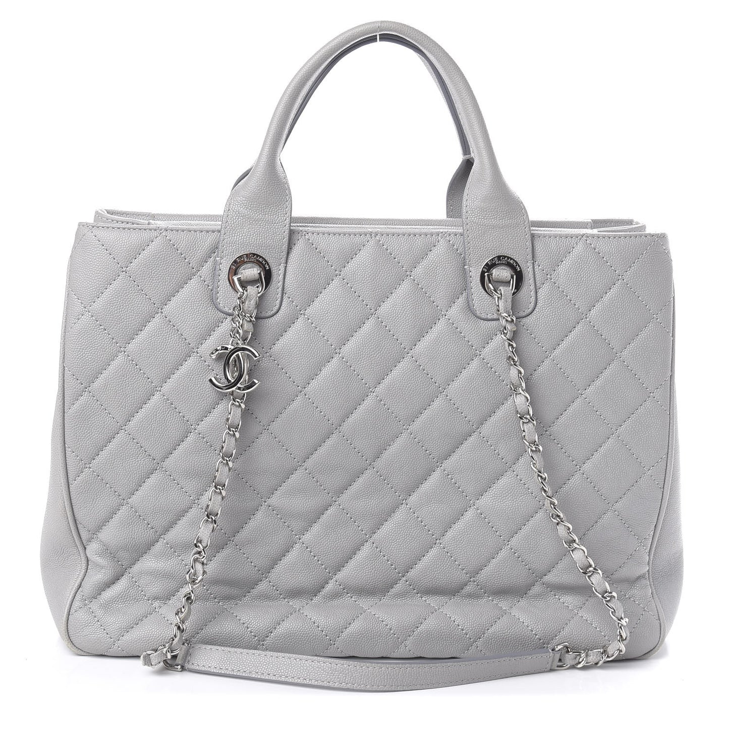 Caviar Quilted Large Urban Companion Top Handle Shopping Tote Grey