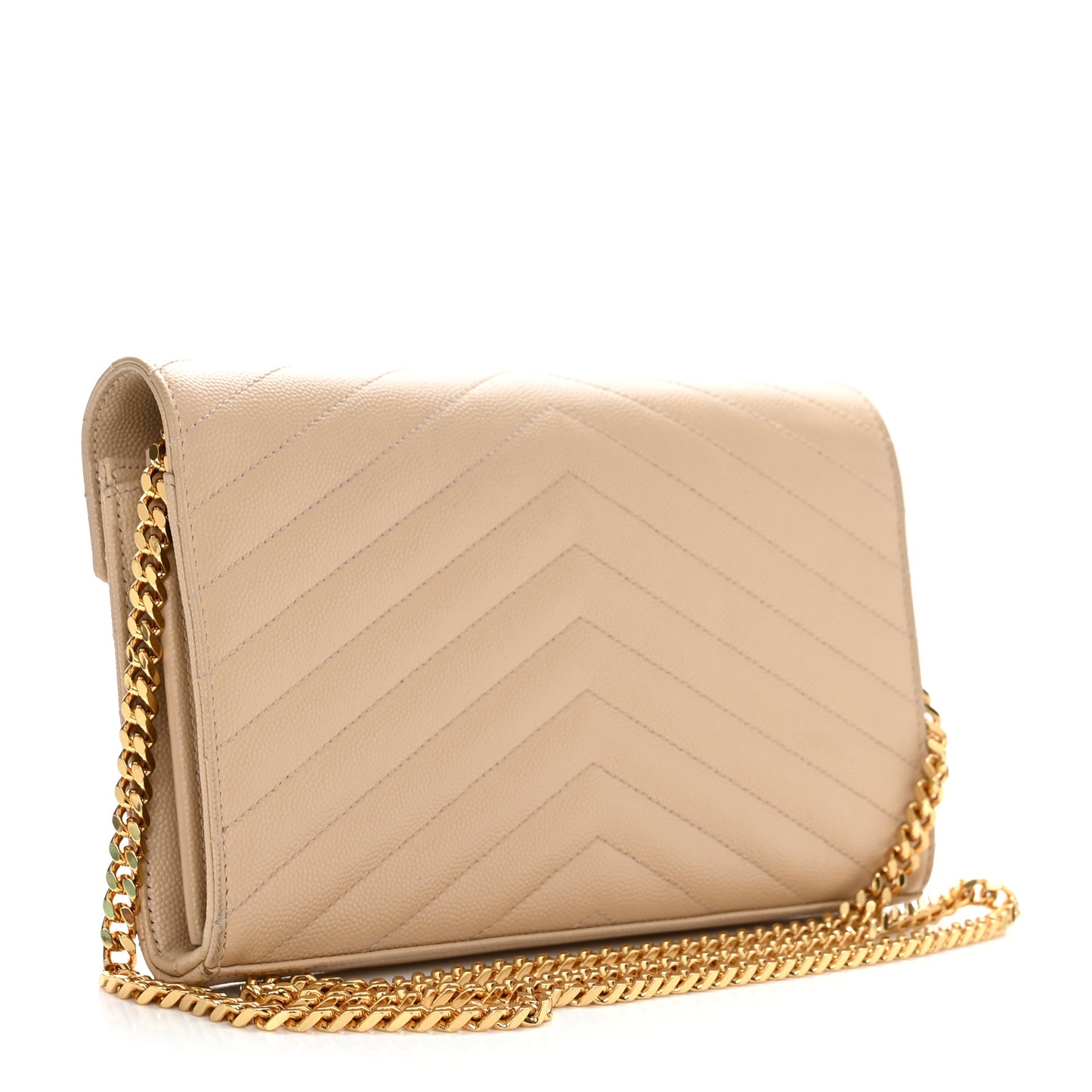 Grain De Poudre Matelasse Chevron Monogram Chain Wallet Nude Powder