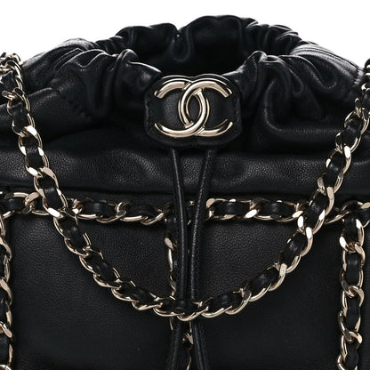 Chanel Lambskin Bucket Chain Drawstring Bag Black 9 of 10