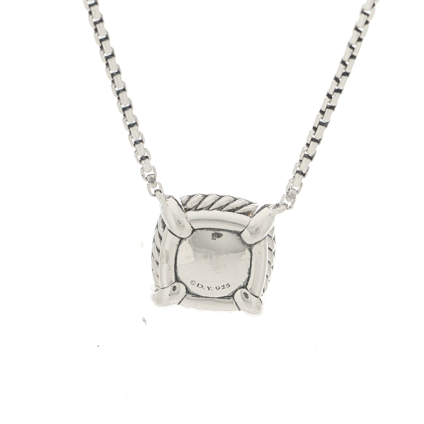 Sterling Silver Diamond Blue Topaz 7mm Petite Chatelaine Pave Bezel Pendant Necklace