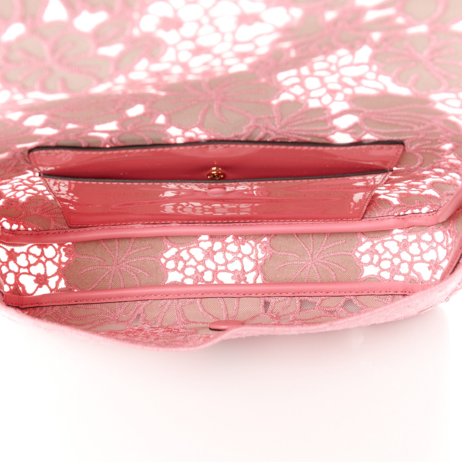 Fendi Mesh Patent Floral Embroidered Monochrome Baguette Pink 5 of 10